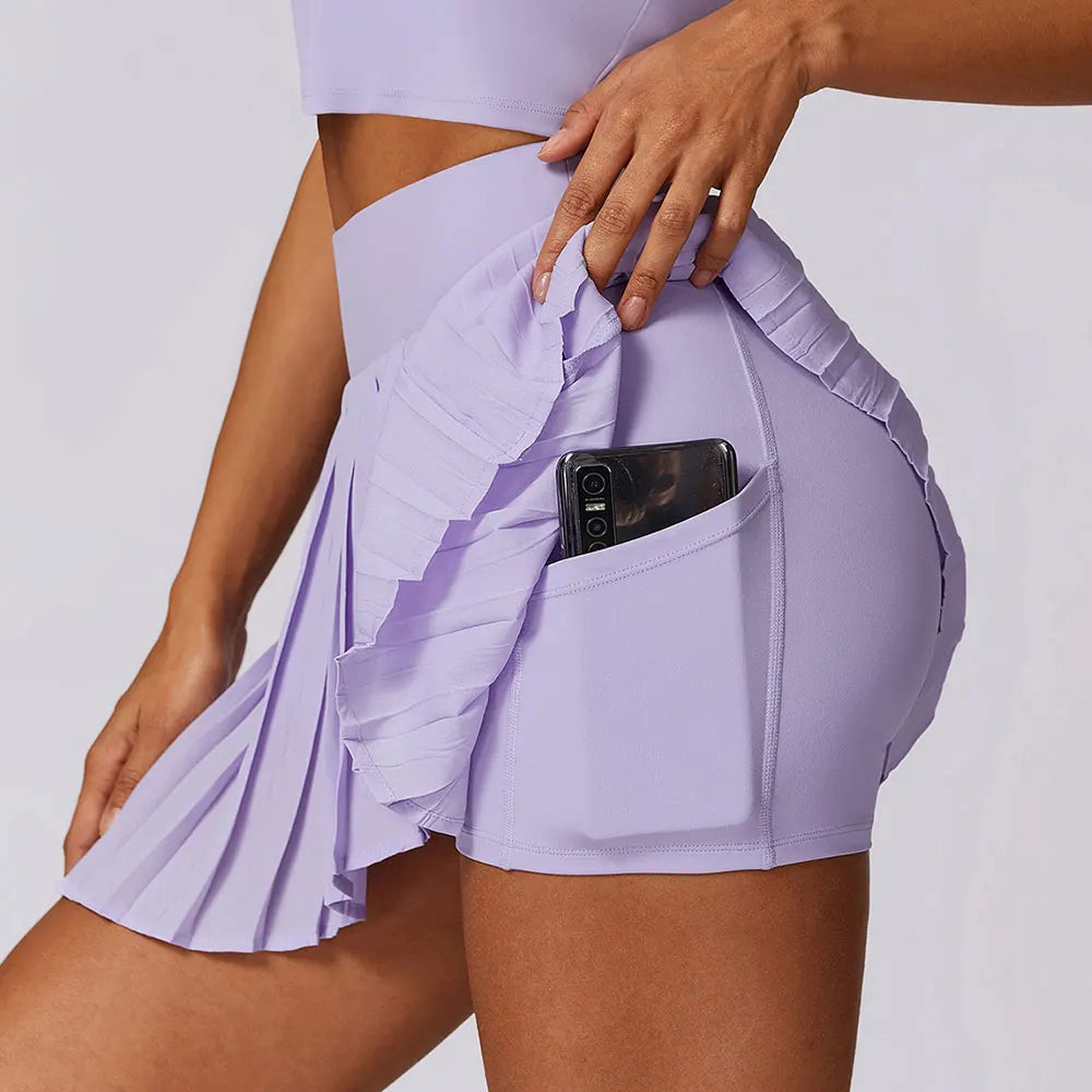 Women Gym Workout Tennis Sports Fitness Quick Drying Pocket High Waist Short Skirt