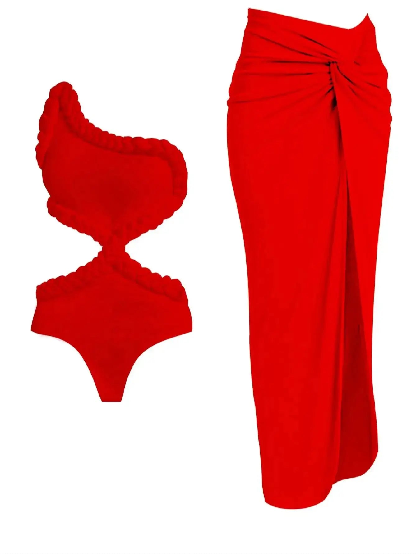 Women's One Shoulder  Swimwear with Skirt  Summer Ruched Cover Up Elegant Maxi Dress