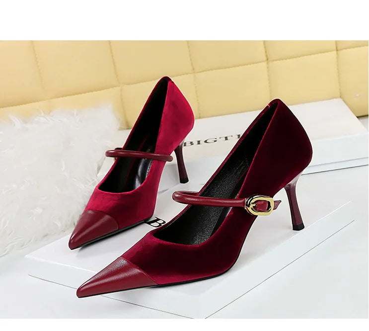 Suede Buckle Design Pumps - Pointed Toe Stilettos Available in 7cm and 10cm Heights