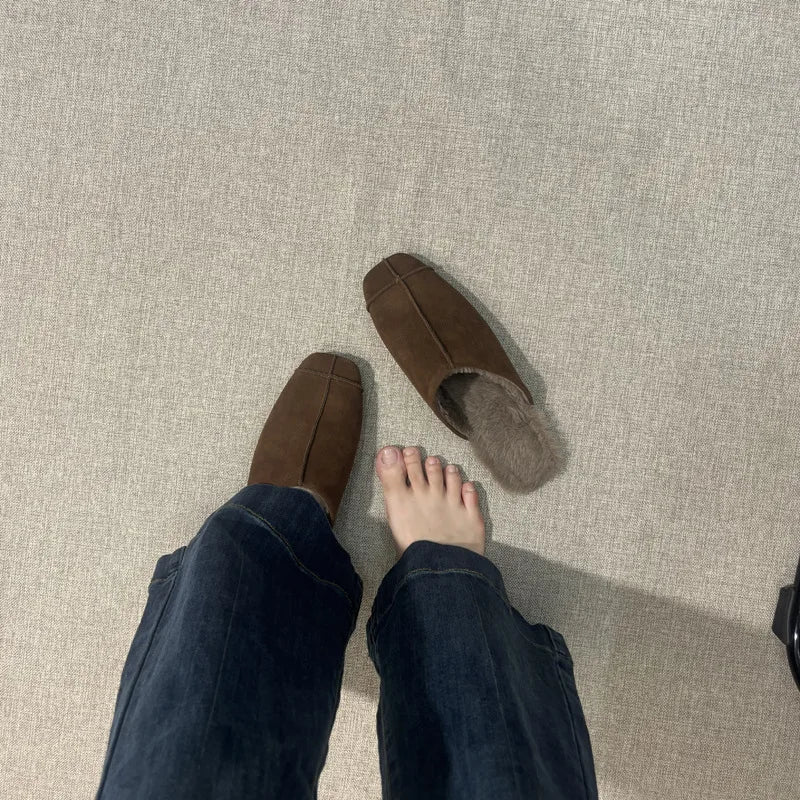 Women's Suede Square Toe Flat Slippers