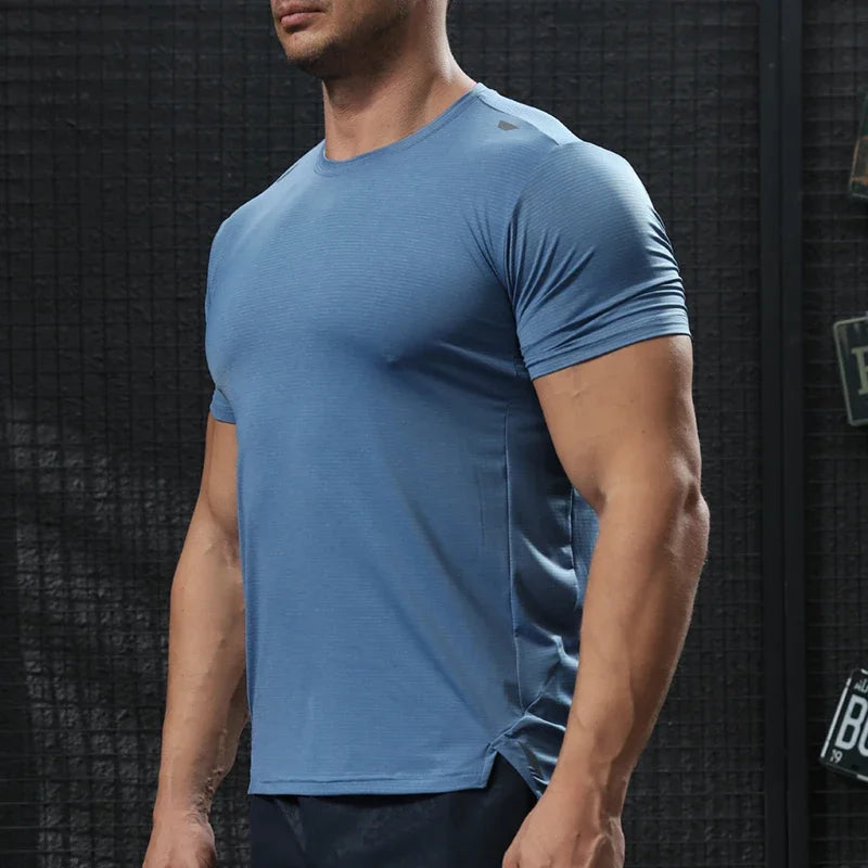 Men's Gym Workout Muscle Fit Shirt Thin Loose-fitting Casual Stretchy Quick-drying Short Sleeve Athletic Running T-Shirt