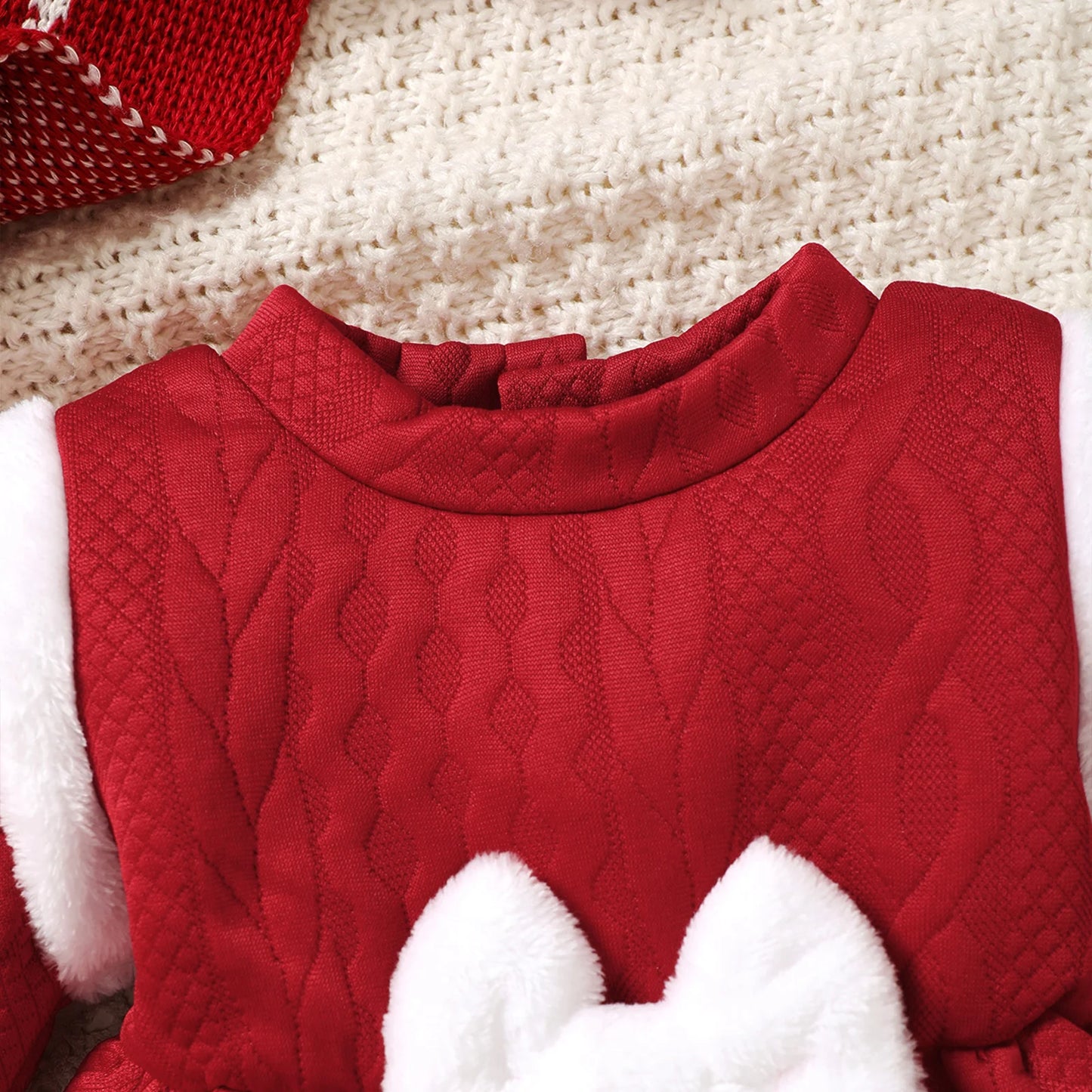 Baby Girls Christmas Dress - Long Sleeve Bow Patchwork Winter Party Dress