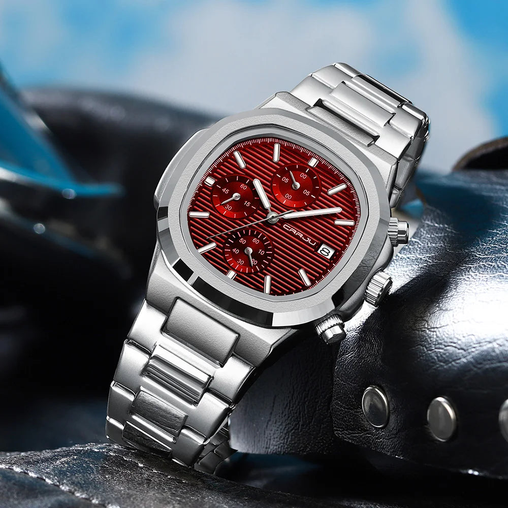 Men's Business Watch - Square Dial Stainless Steel with Luminous Date