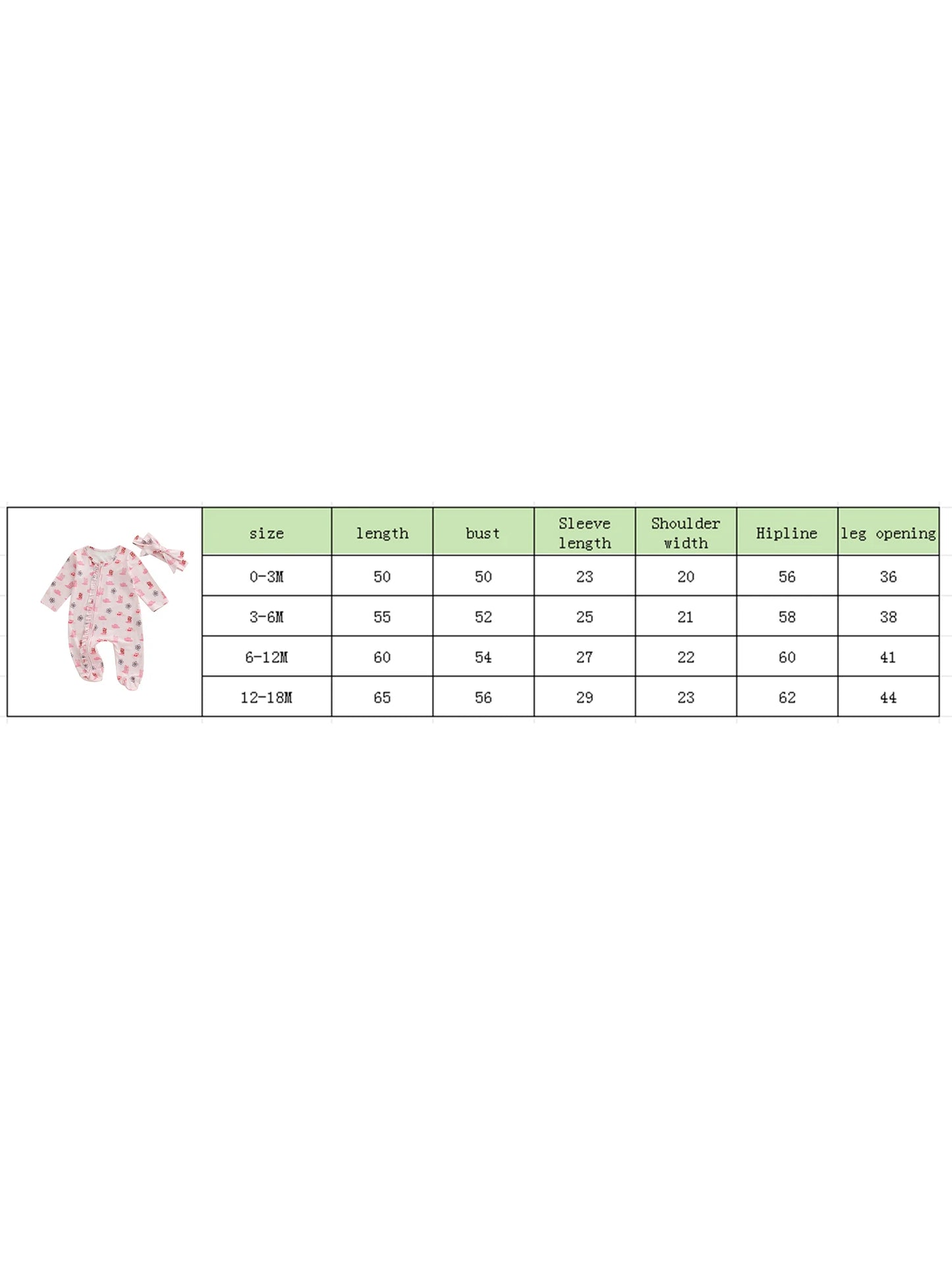 Baby Fall Winter Romper with Floral Hat Print - Zip Up Footed Jumpsuit & Headband (0-18M)