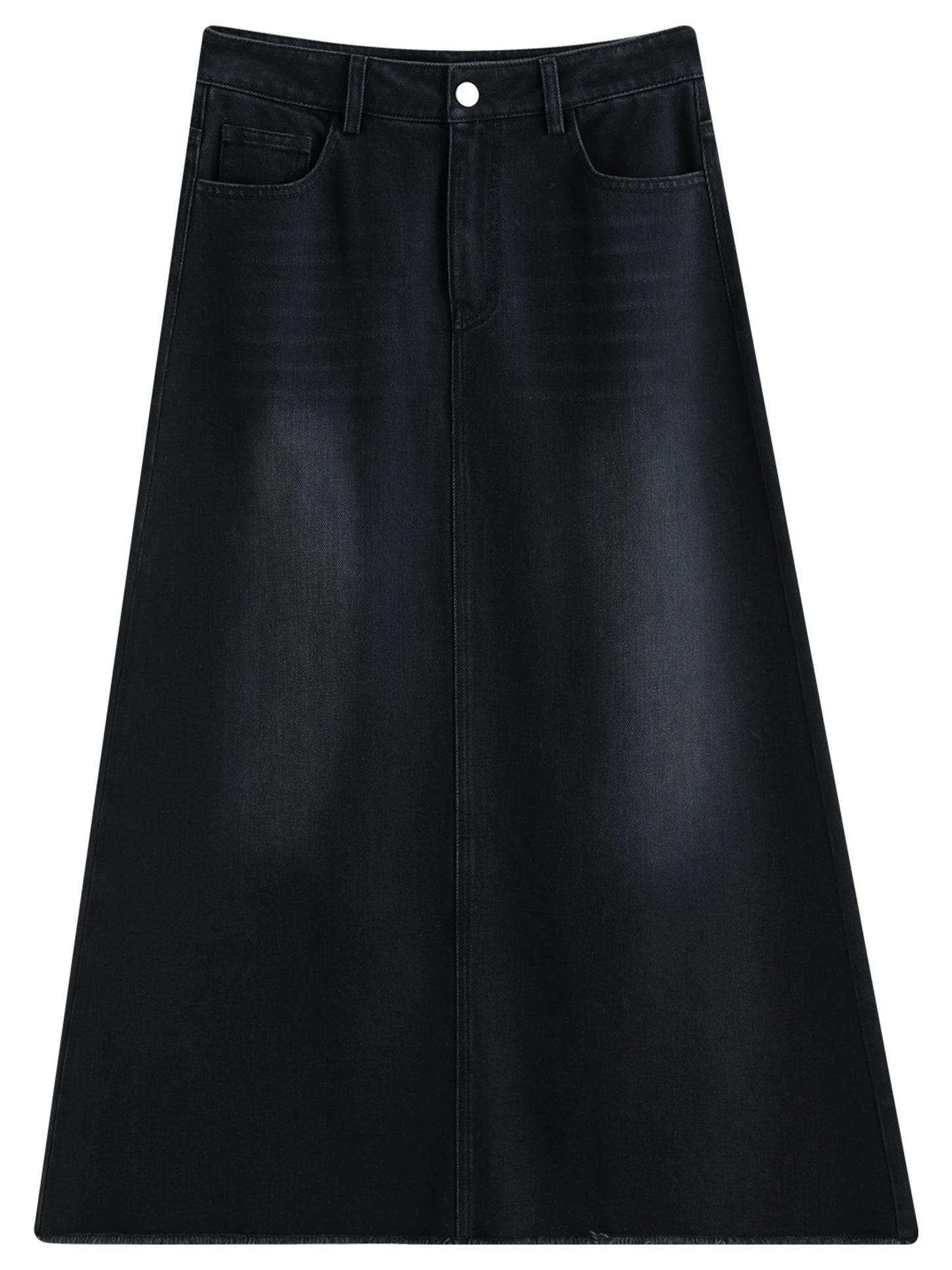 Black Denim Skirt High Waist Slimming Long Midi Skirt