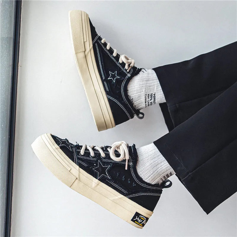 Men's Casual Denim Sneakers - Stars Platform Skateboard Shoes