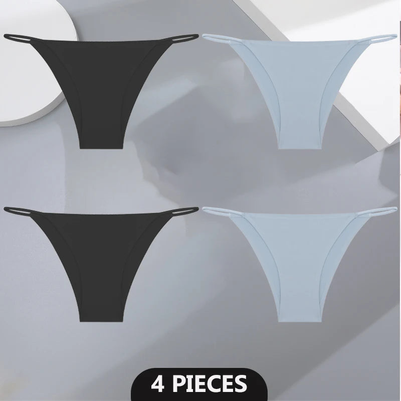 Women's 4Pcs/set Seamless Underwear Ice Silk Briefs Panties Thin Strap Lingerie