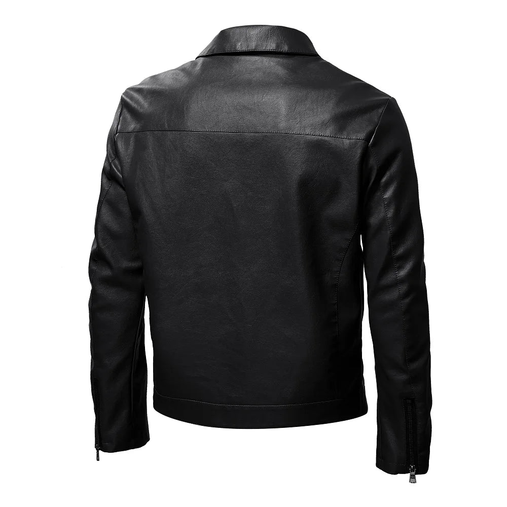 Men's Turn Down Collar PU Leather Jacket