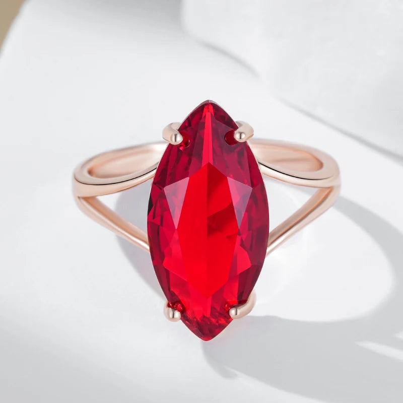 Shiny Rhombus Red Zircon Wedding Ring - Rose Gold