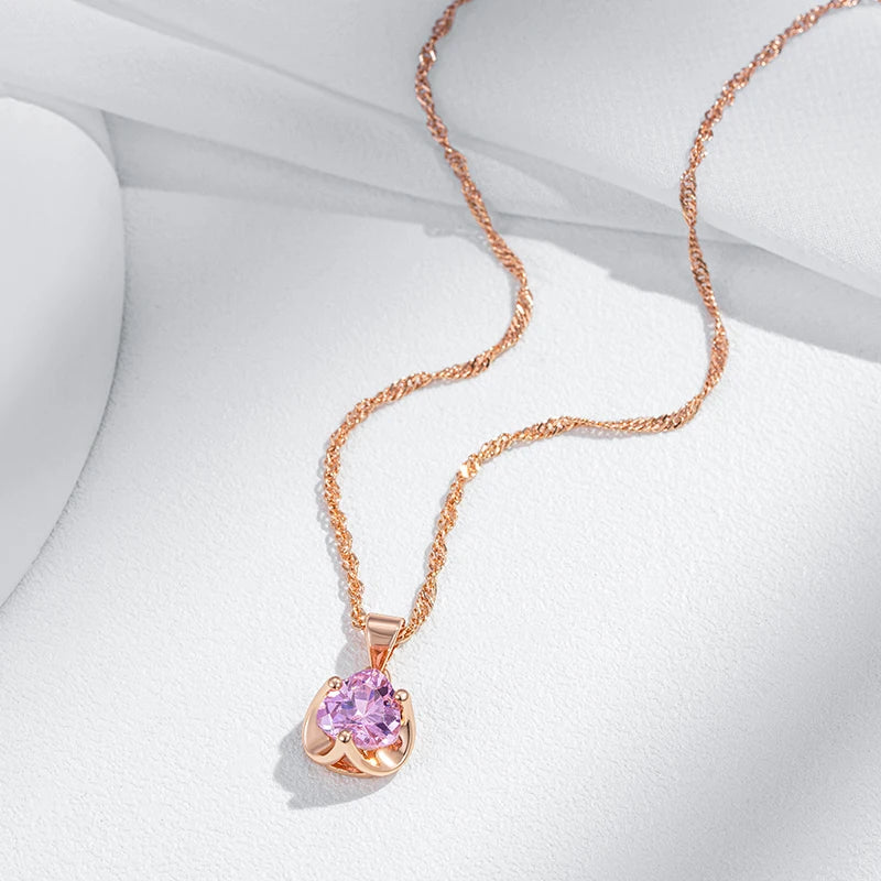 Women's 585 Rose Gold Pink Natural Zircon Necklace