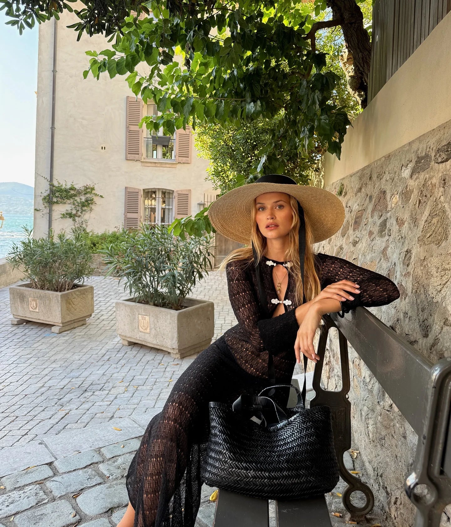 Hollow Crochet Sweater Maxi Dress - Long Sleeve Cover Up