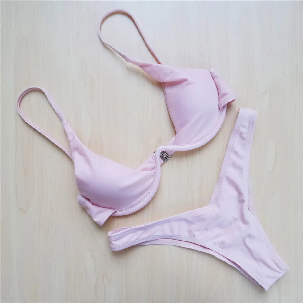 Women's V-Bar Underwired Bikini Set | V-Shape Wire Padded Two-Piece Swimwear