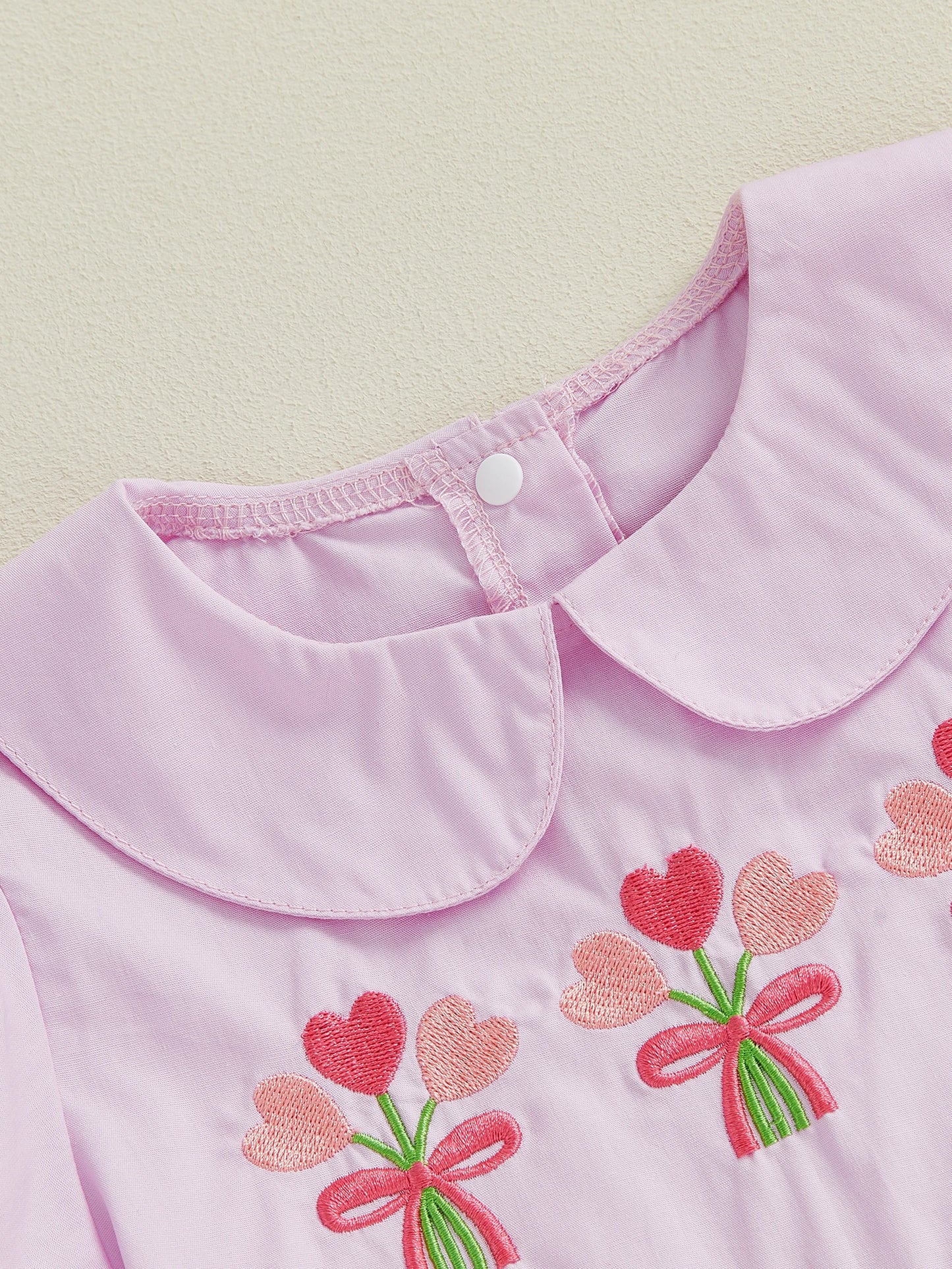 Girls Princess A-Line Dress - Floral Embroidery Doll Collar Short Sleeve