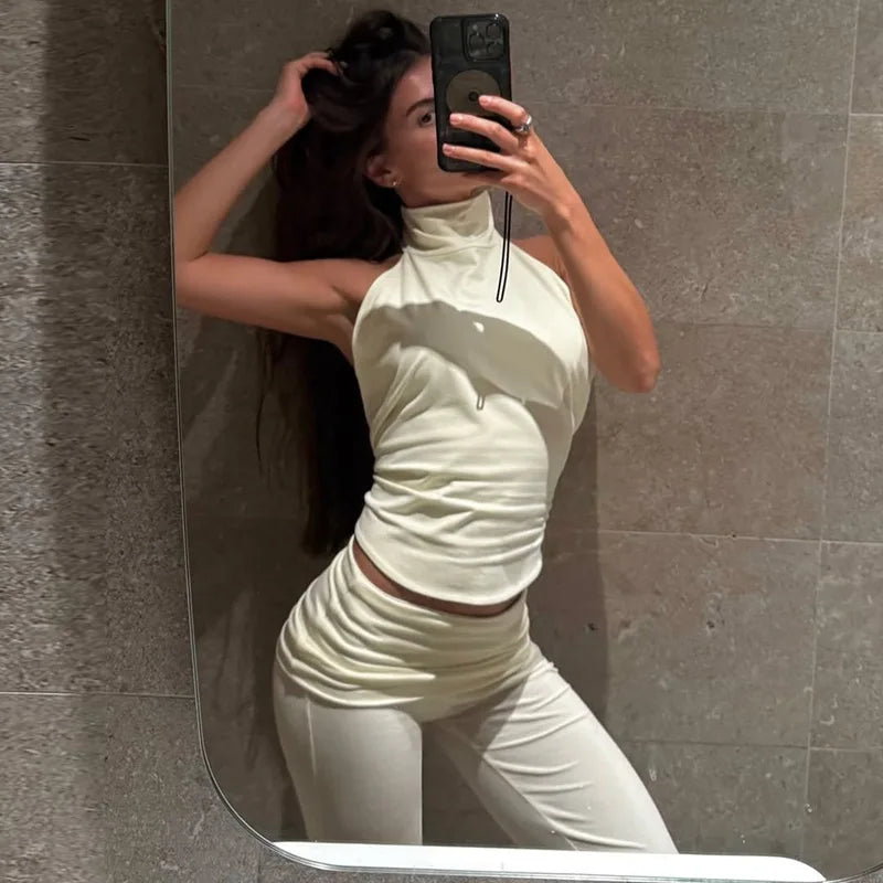 Women's Sleeveless Top & Flare Pant Two-Piece Set - Matching Outfit