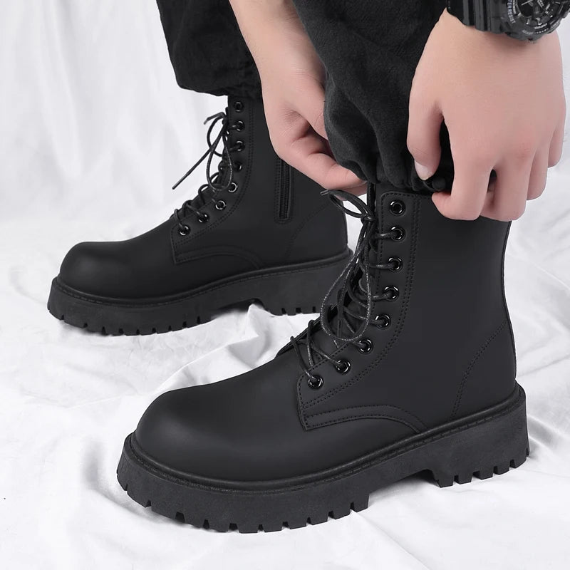 Men's Casual Platform Lace Up Chunky Ankle Boots