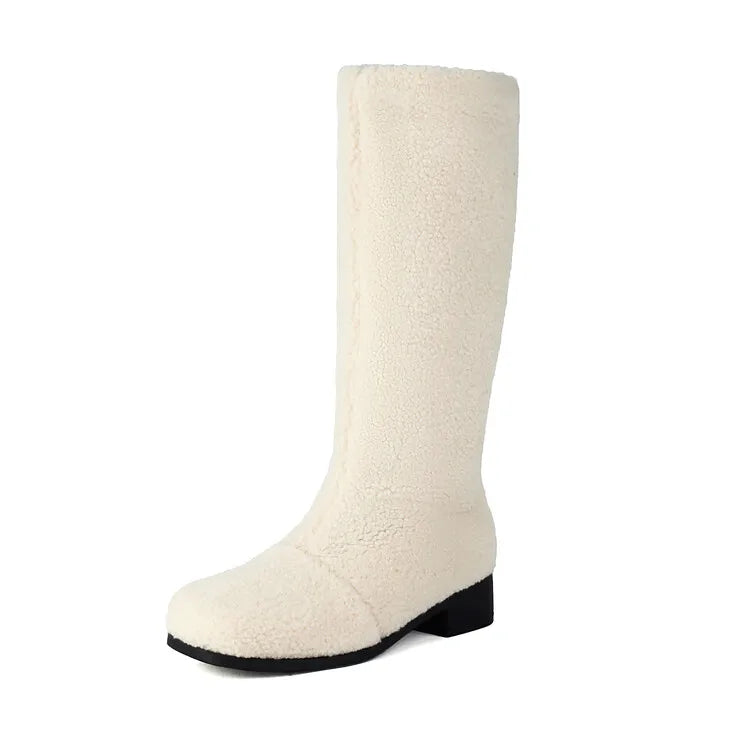 Women's Artificial Wool Winter Knee High Boots with Short Plush Lining