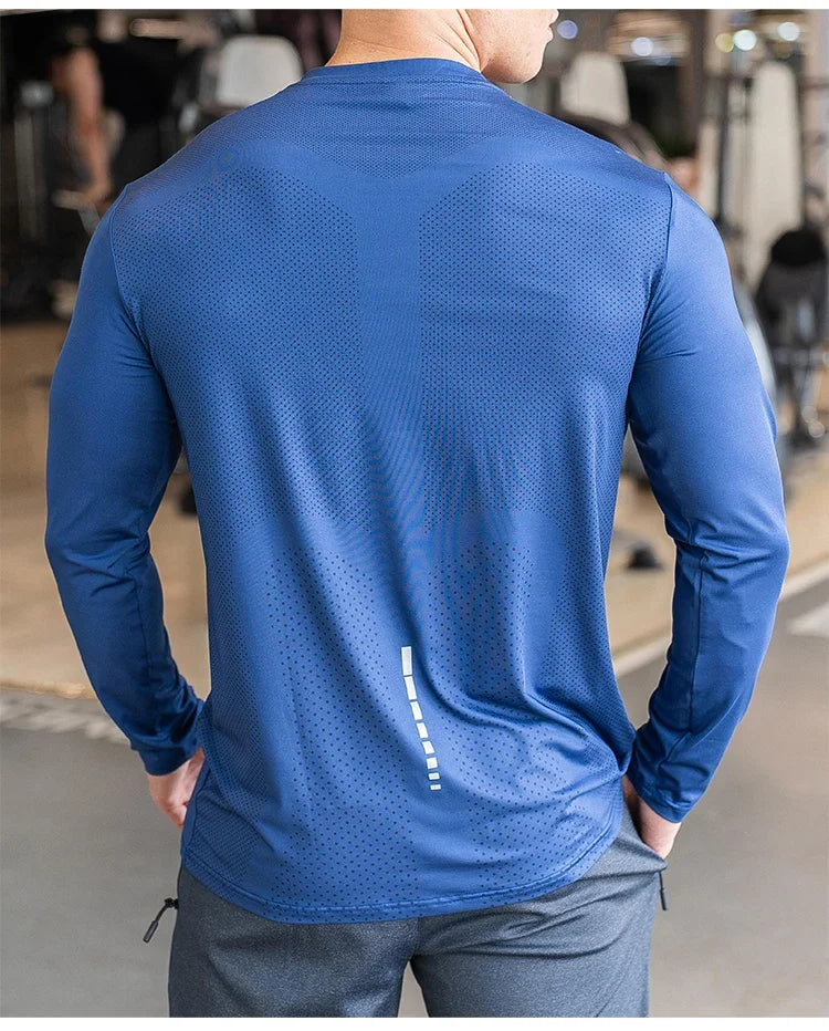 Men's Sports Fitness Long Sleeve Outdoor Badminton Quick Dry Training Casual Thin Running Top Bodybuilding Sportswear T-Shirt