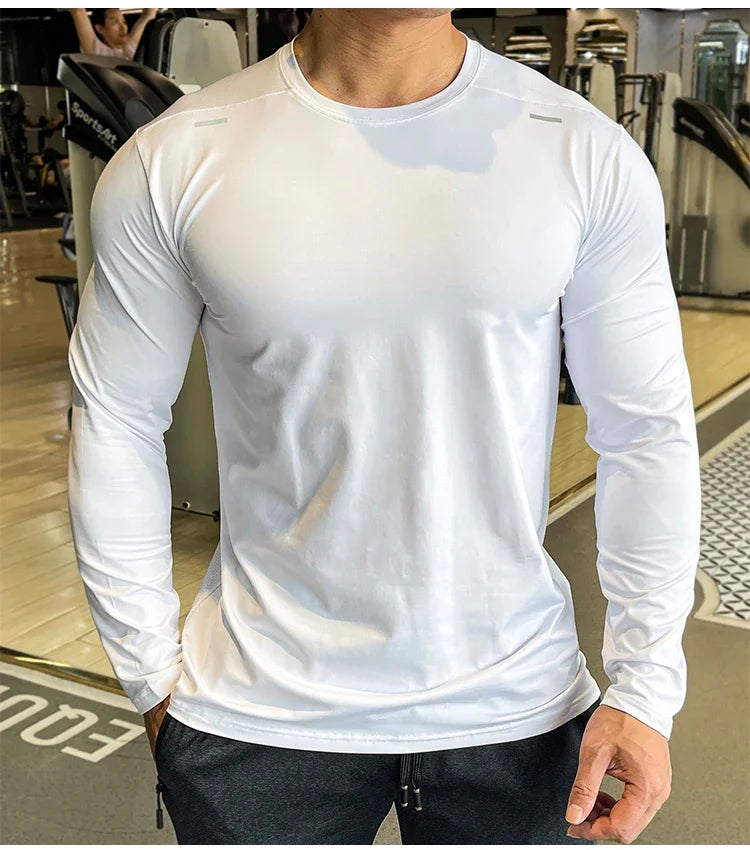 Men's Sports Fitness Long Sleeve Outdoor Badminton Quick Dry Training Casual Thin Running Top Bodybuilding Sportswear T-Shirt