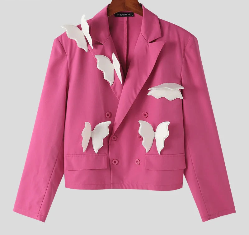 Men's Blazer Patchwork Lapel Long Sleeve Double Breasted Loose Jacket