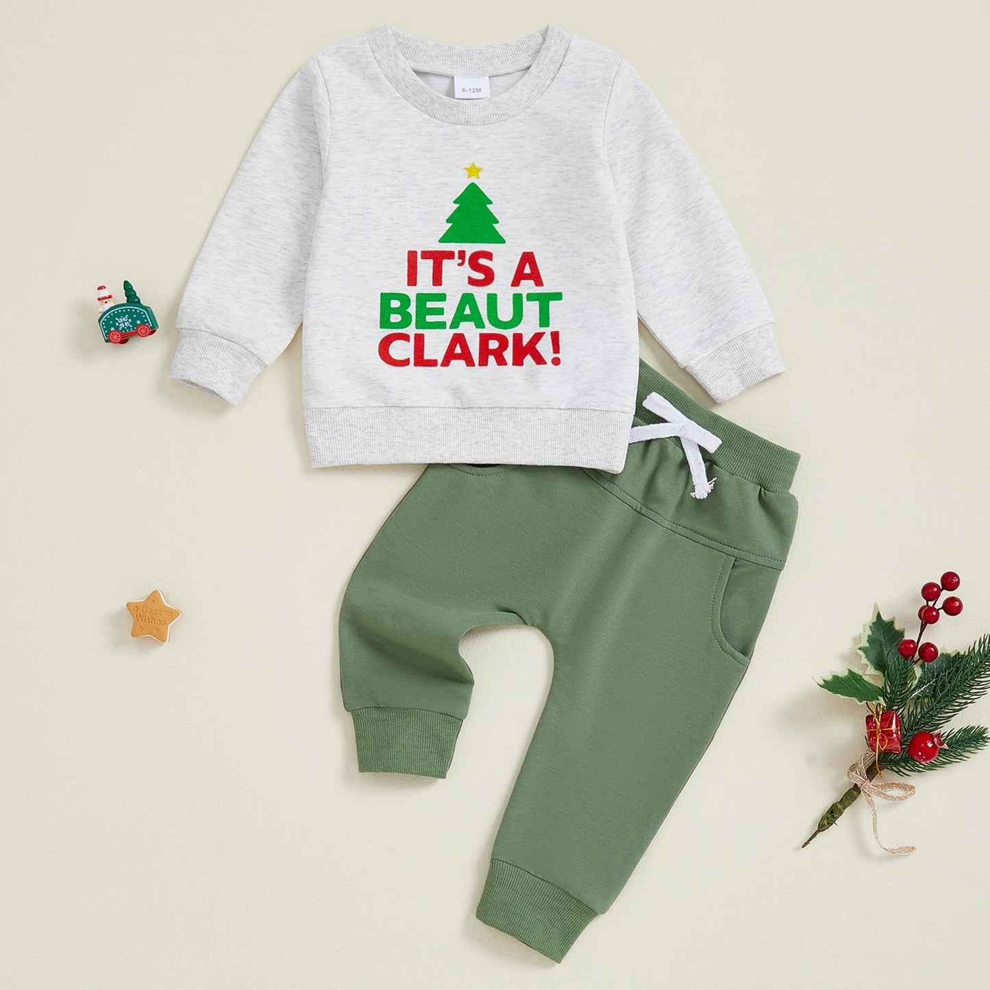 Infant Baby Boys Fall Winter Christmas Clothes Set - Long Sleeve Xmas Tree Letter Print Top & Pants