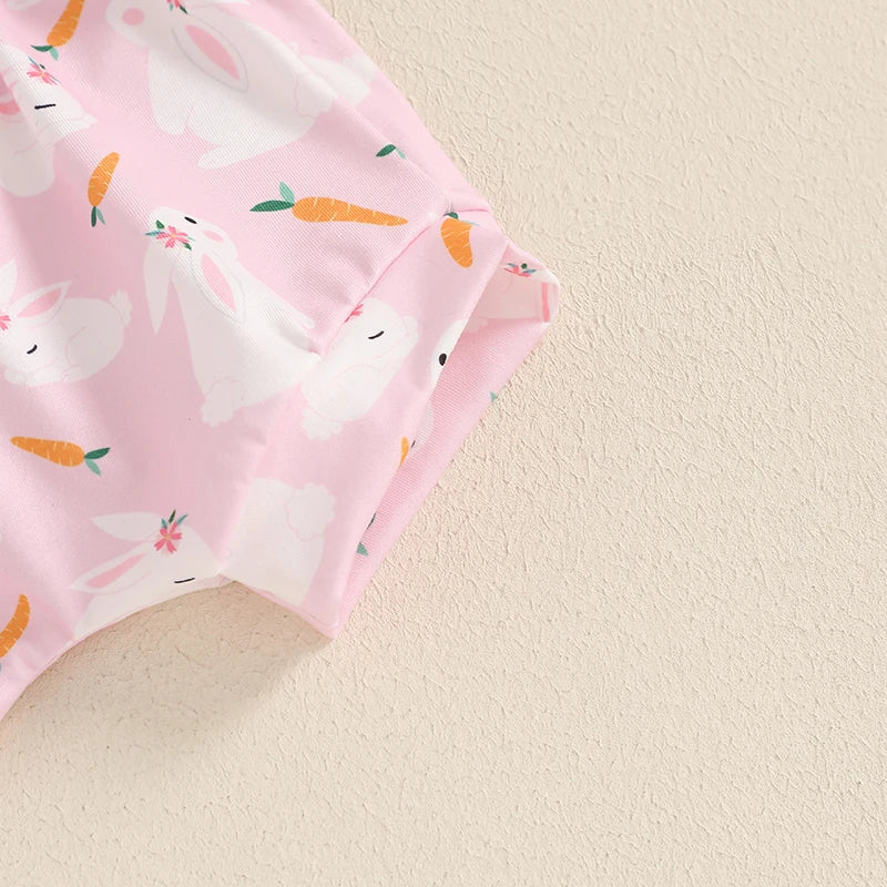 Baby Girls' Easter Outfit Set - Letter Print Romper, Carrot Bunny Shorts & Headband 3pcs
