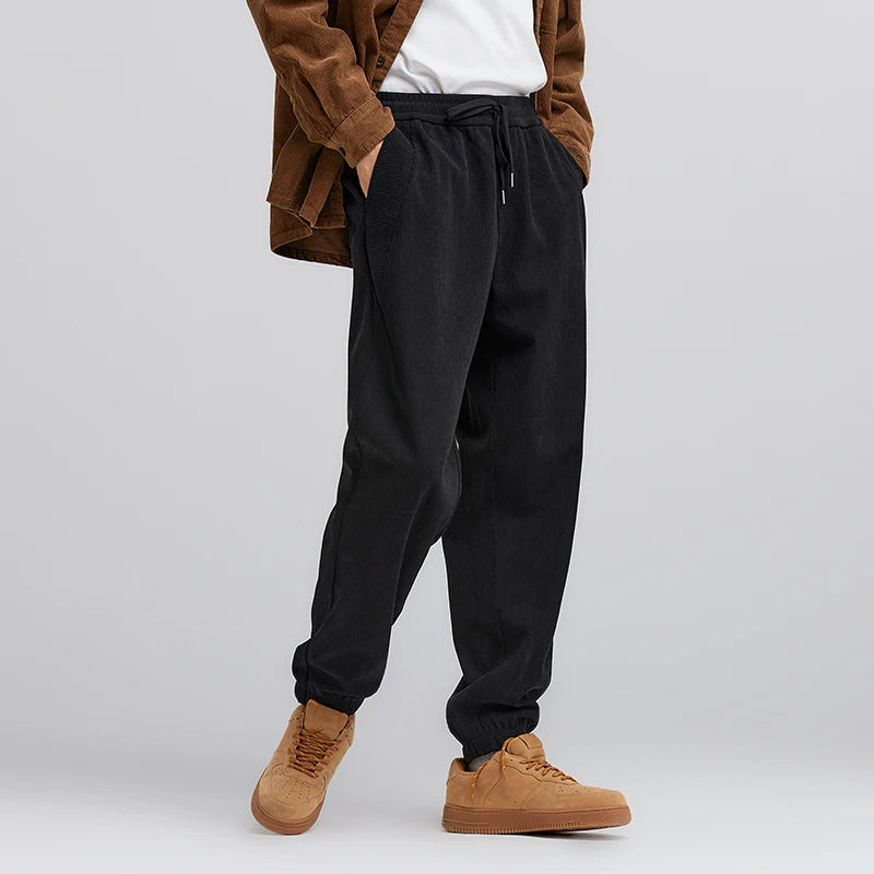 Men's Corduroy Jogger Pants - Loose Fit Textured Winter Streetwear Trousers