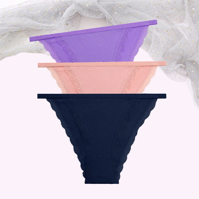 Women's Cotton Lace Briefs 3-Piece Set - Comfortable Underwear