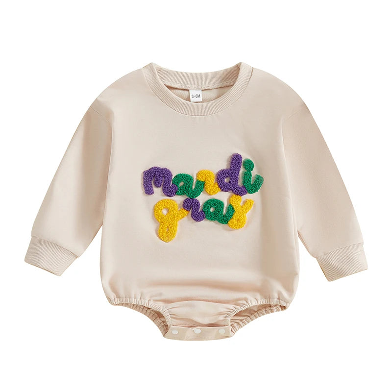 Baby Sweatshirt Romper - Letter Embroidered Long Sleeve Jumpsuit for Boys & Girls