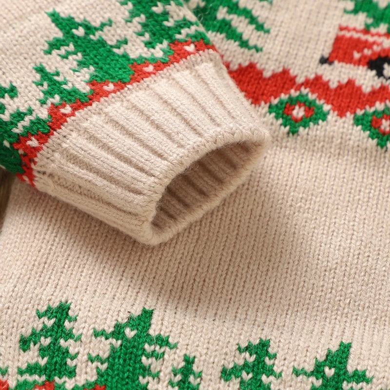 0-3Y Infant Baby Boys Christmas Sweaters Long Sleeve Round Neck Xmas Trees Embroidery Knit Pullovers Jumper Top