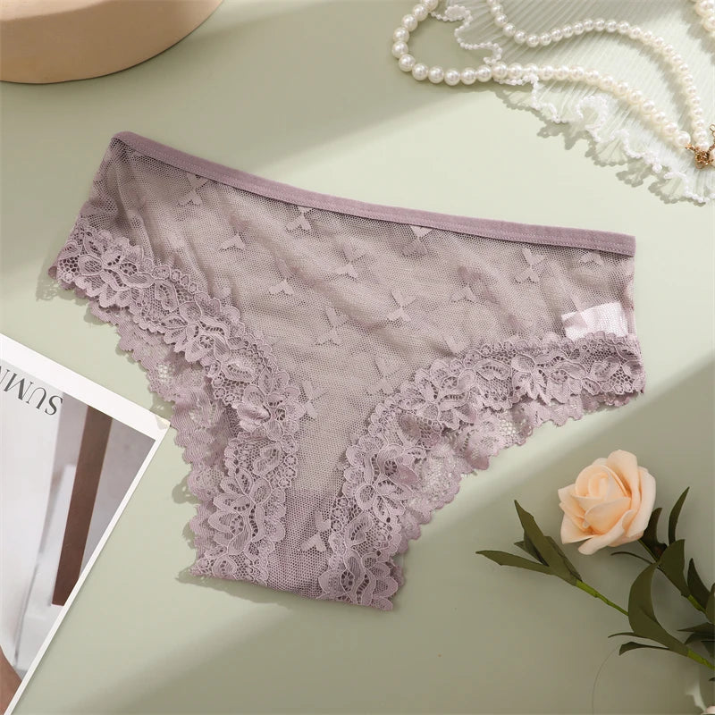 Women's Lace Underwear 3-Piece Set - Floral Hollow Out Briefs