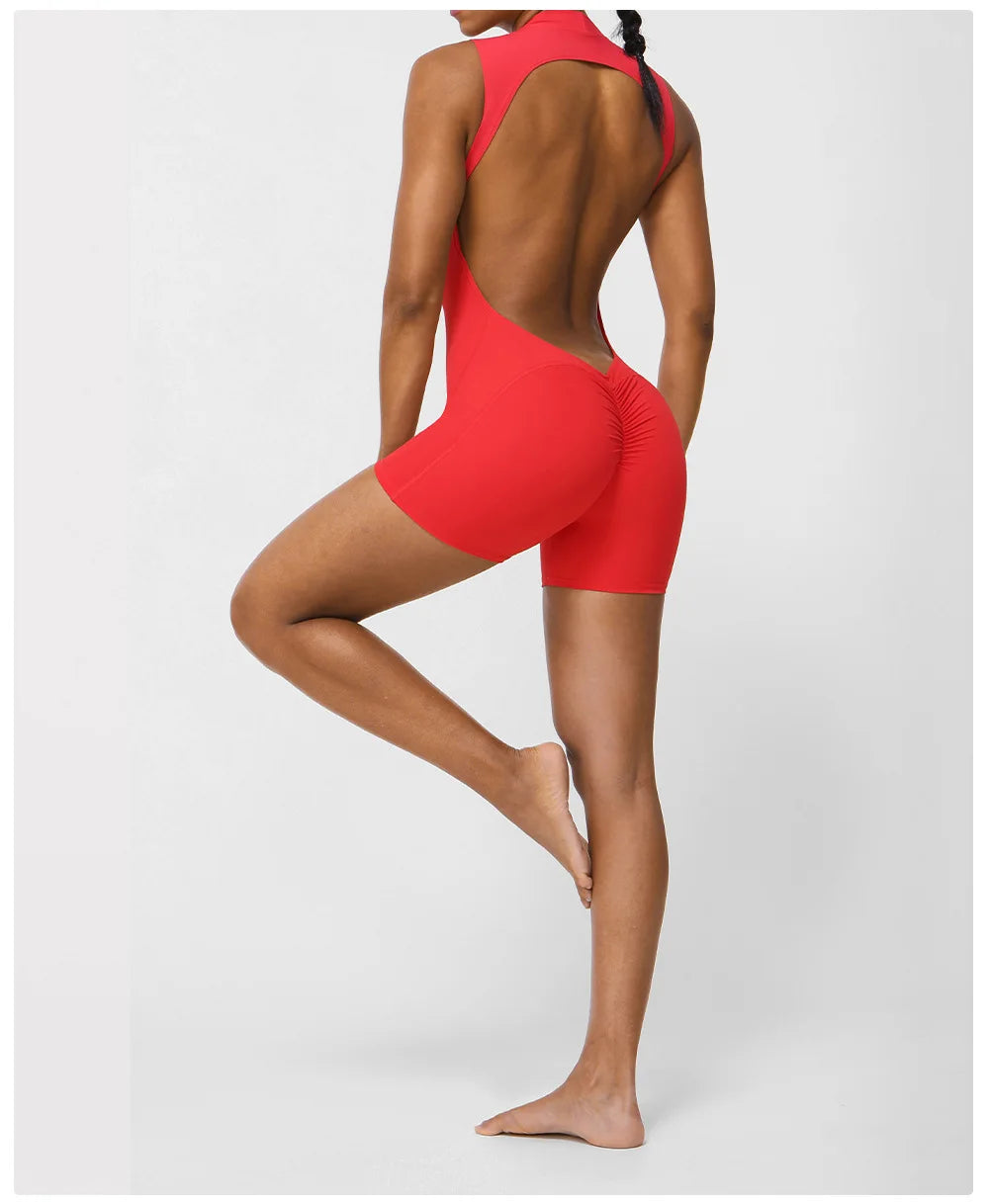 Women's Slim Fit One-Piece Sports Jumpsuit — Sleeveless Open Back Yoga Set