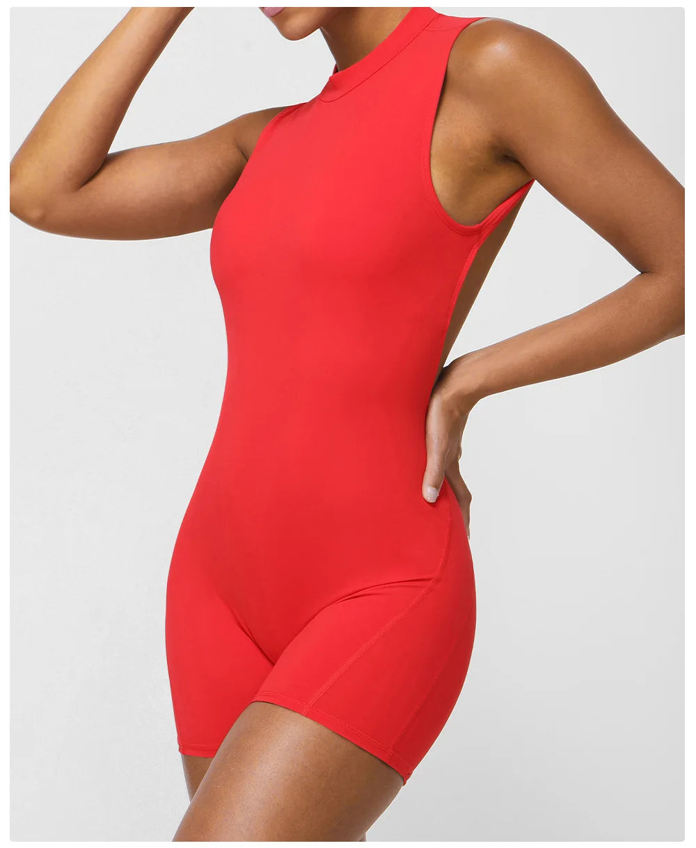 Women's Slim Fit One-Piece Sports Jumpsuit — Sleeveless Open Back Yoga Set