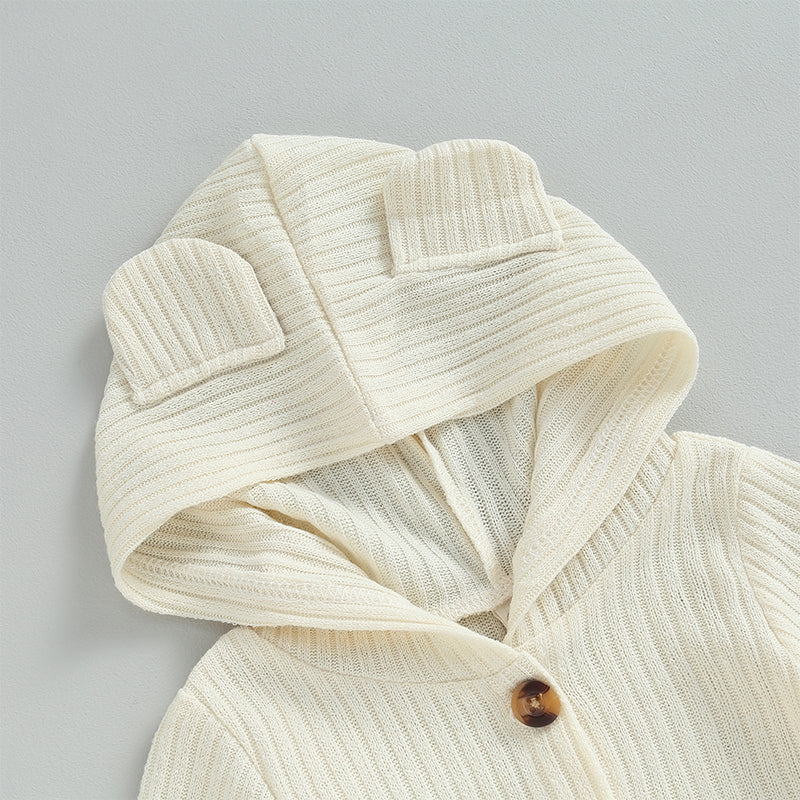 0-12M Autumn Baby Romper - Solid Colour Long Sleeve Hooded Jumpsuit for Boys & Girls