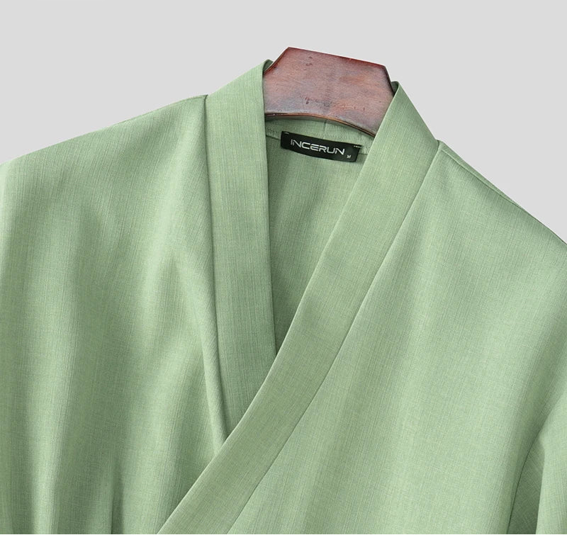 Korean Style Slanted Placket Collarless Long Sleeve Shirt