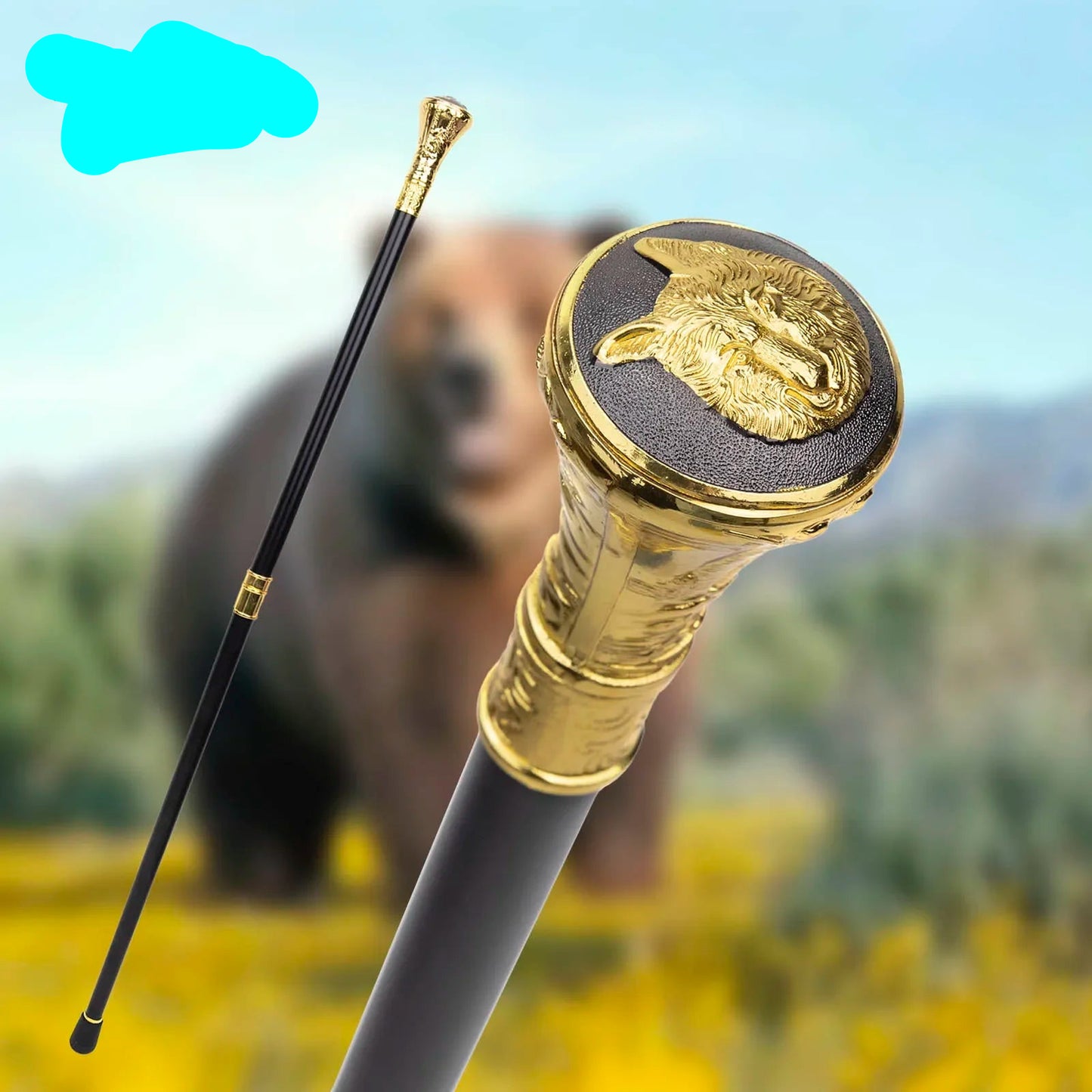 Gold Wolf Head Totem Walking Cane Fashion Decorative Walking Stick Gentleman Elegant Cosplay Knob Crosier 93cm