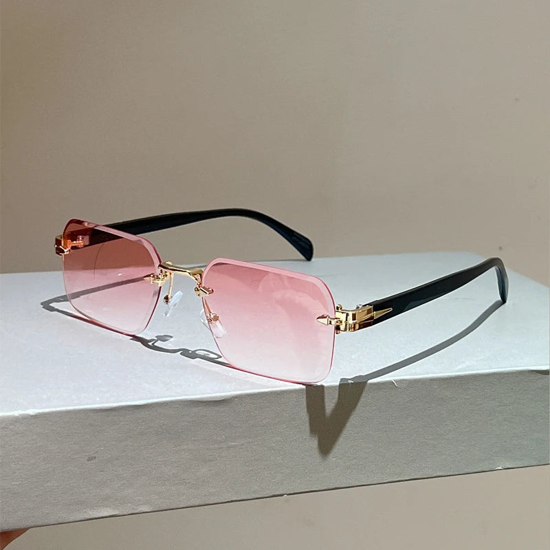 Vintage Rimless Square Sunglasses – Unisex Gradient Shades