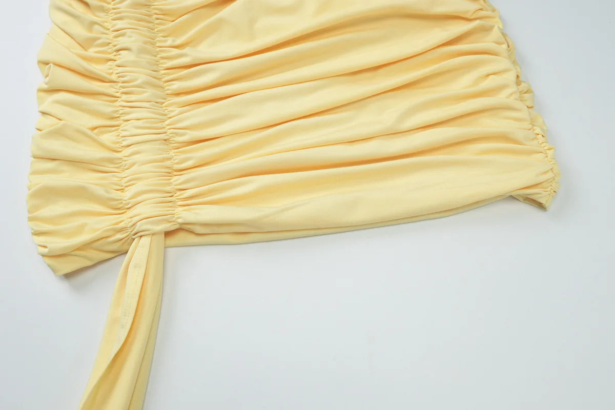 Women's Asymmetrical Bodycon Mini Dress - Ruched Mesh Patchwork Dress