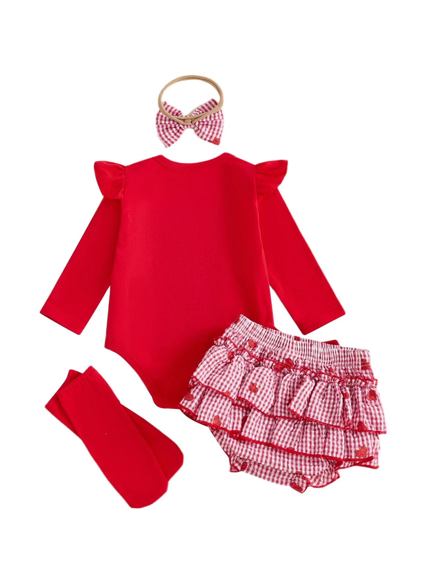 Baby Valentine's Day 4-Piece Outfit Set - Romper, Skirt, Leg Warmers & Headband