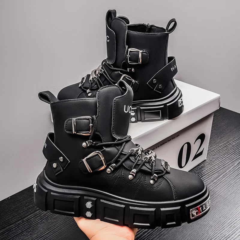 Men's High-Top Platform Sneakers - Metal Detail Skateboard Boots