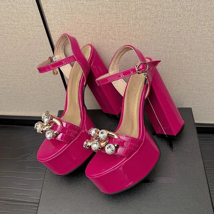 Women's Butterfly Rhinestone Thick Heel Sandals - Open Toe Party Shoes