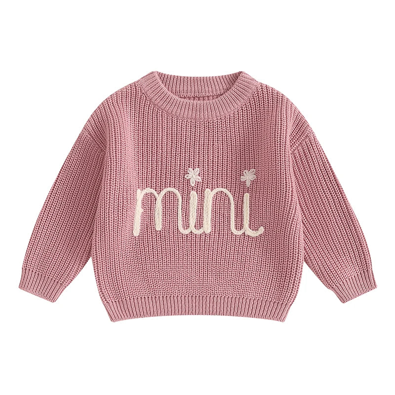 Mommy and Me Matching Baby Girls Sweaters 0-6Y Ribbed Long Sleeve Letter Embroidery Knit Top