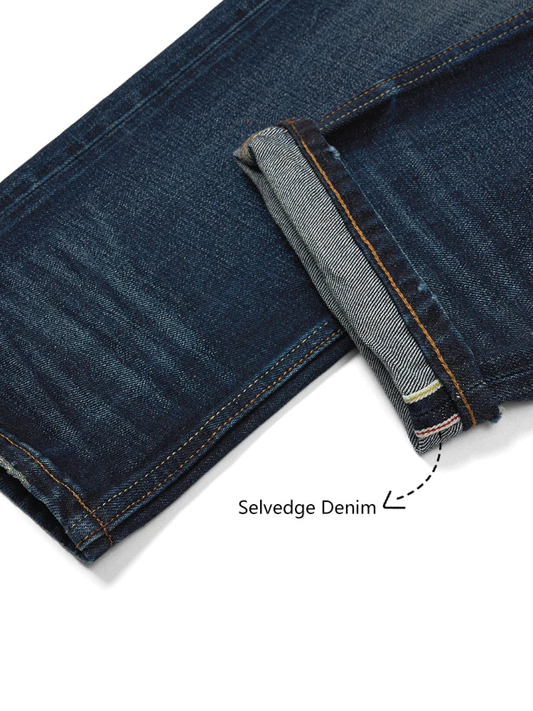 Men's Relaxed Straight 16oz Selvedge Denim Vintage Ripped High Quality Jeans