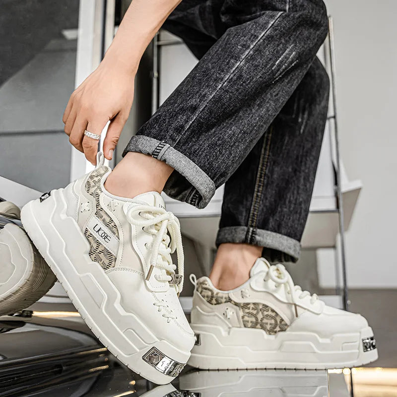 Men's Platform Sneakers - Metal Detail Vulcanized Sports Shoes