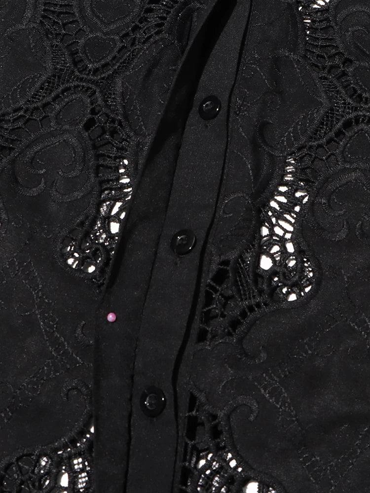 Women's Solid Hollow Out Two Piece Set - Stand Collar Sleeveless Top & Wide Leg Trousers