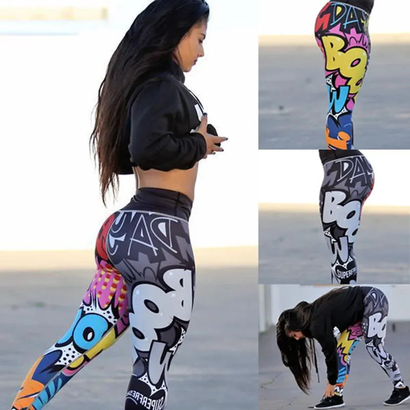 Women Digital Print Workout High Waist Push Up  Fitness Leggings