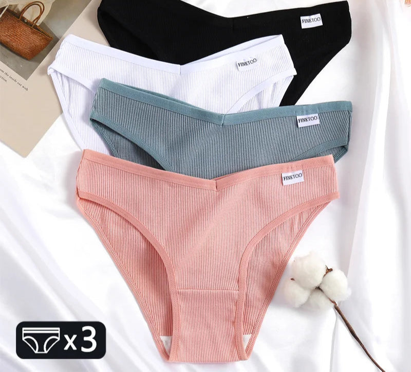 Women's 3Pcs/set Cotton Fruit Embroidery Underwear Low-Rise Briefs Underpants Panties