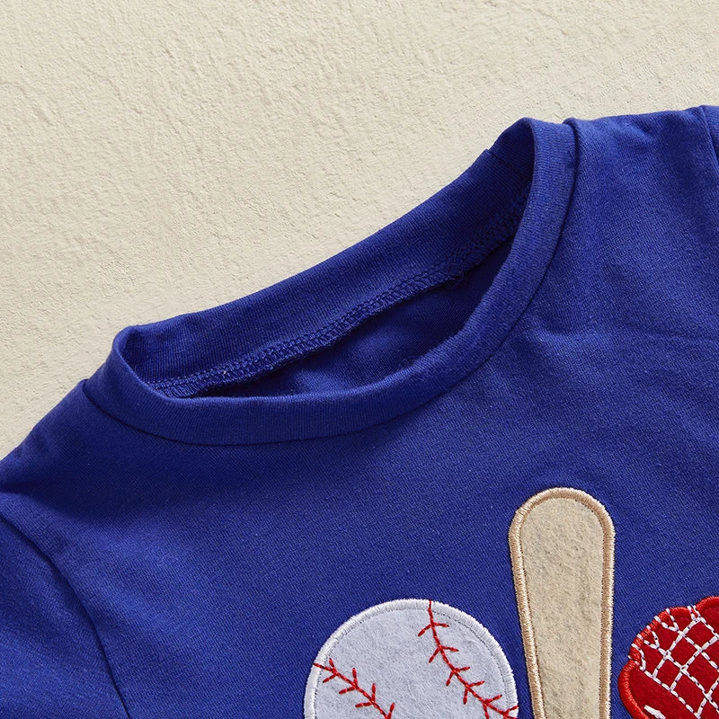 Baby Boys Baseball Outfit Set - Embroidery T-Shirt with Plaid Shorts