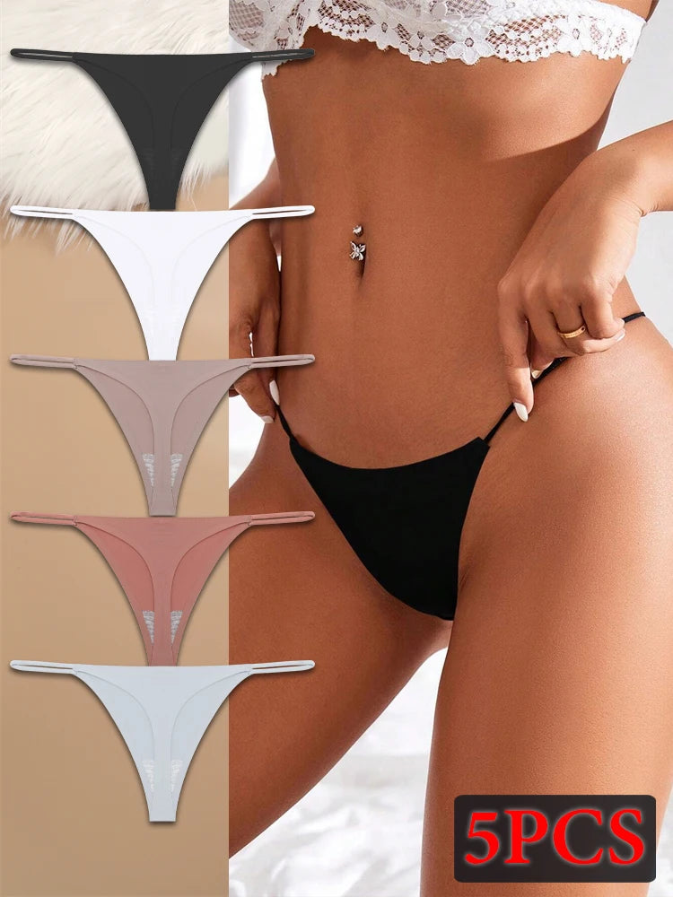 5-Pack Ice Silk Seamless Thongs - Low Waist G-String Underwear