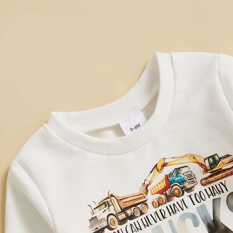 Infant Baby Boy Fall Clothes Sets Cartoon Truck Letter Print Long Sleeve Sweatshirt Long Pants 2 Pcs Set