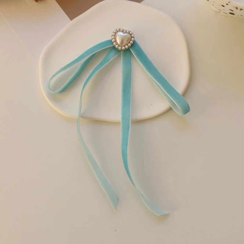 Anime Style Velvet Bow Pearl Brooch - Sweet Academic Pin for Girls